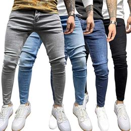 Men Elastic Waist Skinny Jeans Men 2021 Stretch Denim Jeans Pants Streetwear Mid Rise Summer Male Multi Pockets Zipper Pants X0621