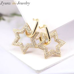 5Pairs, Gold Colour Clear CZ Crystal Zircon Star Pendant Hoop Earrings for Women or Girls 210317