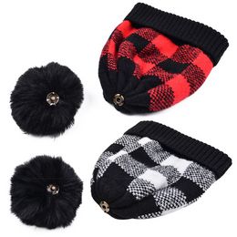 Warm winter cap Christmas lattice hat removable wool ball curling Home knitted hats T2I52773