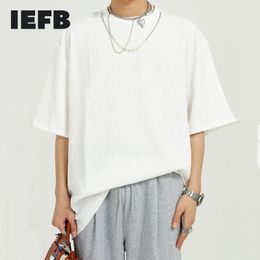 IEFB Men's Clothing Summer Korean Fashion Solid Colour Loose Round Neck Short Sleeve T-shirt Men's Tee Tops With Chain 210524