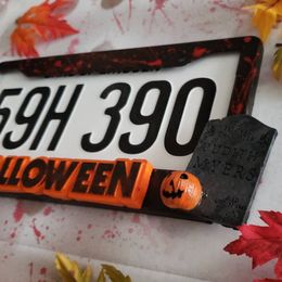 Halloween Personalised Michael Myers Licence Plate Frame Metal Waterproof Stainless Steel Pumpkin Car Hanger Decor