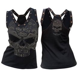 Sexy Vest Women Clothes Summer Sleeveless Skulls Rose Flower Printed T Shirt Womens Casual Black Tshirt Tee Tops Plus Size S-5XL 210324