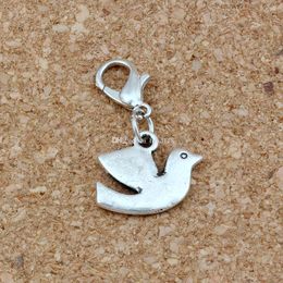 100Pcs Antique Silver Peace Dove Floating Lobster Clasps Charm Pendants For Jewellery Making Bracelet Necklace DIY Accessories 17x27.5mm A-250b