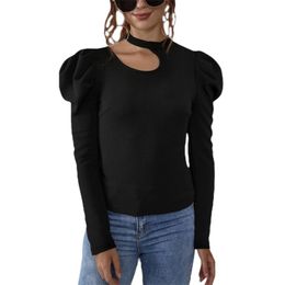 Women T-Shirt Long Sleeve Halter Asymmetrical Collar Spring Autumn Slim Fit Sexy Fashion Ladies Clothing 210522