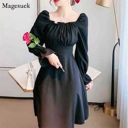 Autumn Winter Sexy Mini Black Dress Women Elegant Bandage Square Collar Long Sleeve es For Party Vestidos 12160 210512