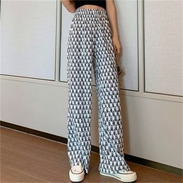 Female Fashion Letter Printed Wide-leg Pants Pleated Straight-leg Pant Spring Summer Look Thin Drape High-waisted Micro Trousers Q0801
