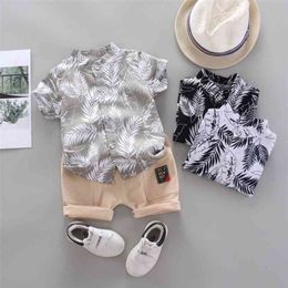 Summer Children Baby Boys Outfit Short Sleeve Leaves Pattern Print T-shirt Blouse+Shorts Casual Outfits Set 210326