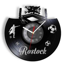 Rostock Skyline Decorative Wall Clock Football Watch Germany Football Stadium View Vinyl Record Clock Germany Tourist souvenir H1230