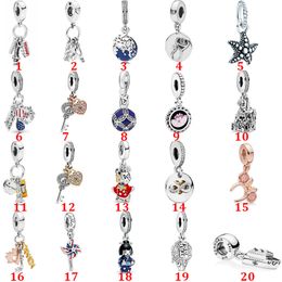 Genuine 925 Sterling Silver Fit Pandora Bracelet Charms Spinning Pinwheel Love Key Style Versatile Beads Love Heart Blue Crysta Charm For DIY Beads Charms