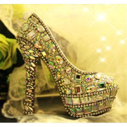 Womens Wedding Shoes Colorful Crystal Bride Bridesmaid Handmade Sexy High Heels Silver Party Big Size 43 Dress