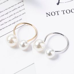 Pearl Ring Exaggeration Fashion U-shaped Opening Adjustable Gold Ring for Women New Jewellery Adjustable Bijoux