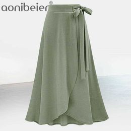 M-6XL Women Maxi Pink Ruffle High Waist Bowtie Slit Long Spring Summer Office Casual Elegant Solid Skirt Plus Size 210604