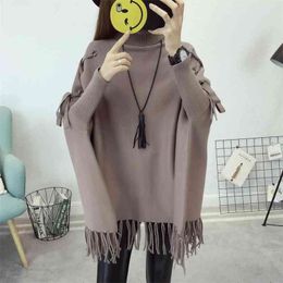 Wrap Swing Cloak Turtleneck Women Sweaters Pullovers Winter Clothes Oversized Sweater Jumper 210427