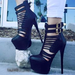 Handmade Womens Super High Heeled Shoes Narrow-Bands Buckle Ankle Strap Sexy Platform Evening Party Prom Fashion Black Court Pumps D498