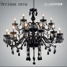 Chandeliers European Black Crystal Chandelier Dining Room Bedroom Clothing Store Cafe LED Lamp Glass Postage Free