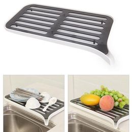 Drain Rack Plastic Dish Drainer Dryer Tray Large Sink Drying Worktop Kitchen Organizer 211112