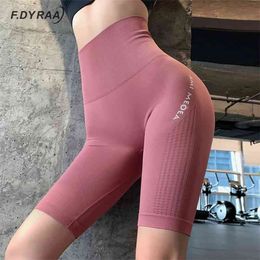 F.DYRAA Seamless Yoga Women High Waist Energy Push Up Hip Gym Shorts Fitness Letter Print Sports Leggings Workout