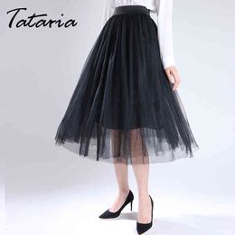 Women Long Tulle Skirt Jupe Black Maxi Mesh White Faldas Largas Casual s Womens Clothing Saia Feminina Tataria 210514
