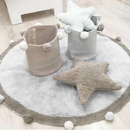 Round Rug Tapete Infantil Nordic Soft Cotton Fluffy Floor Mat Rugs Kilim for Baby Children Bedroom Living Room Pink Grey Blue 210727