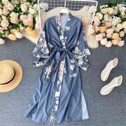 Ins Fashion Satin Women's Printing Long Holiday Sun Protection Blouse Flare Sleeve Casual Shirts Tops L583 210527