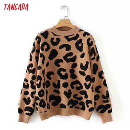 Tangada women leopard knitted sweater winter animal print thick long sleeve female pullovers casual tops 2X05 211018
