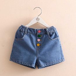 Summer Casual 2 3 4 5 6 7 8 10 12 Years Child Baby Cotton Pocket Colourful Buttons Denim Blue Shorts For Kids Girls 210529