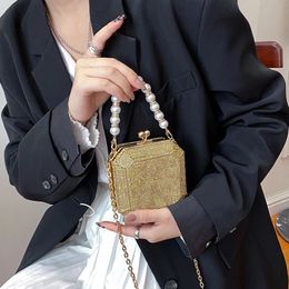 Full Diamond Luxury Handbag Evening Bag Women Pearl Beaded Handle Bag Dinner Small Clutch Purse Ladies Hand Bag