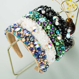 Luxury Baroque Rhinestone Padded Headband For Women Shiny Full AB Crystal Handmade Hair Hoop Head Bezel Wrap Hair Accessories X0722