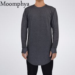 Mens Hip Hop T Shirt full Long Sleeve T-Shirt With Thumb Hole Cuffs Tees shirts Curve Hem Men Street Wear Tops Y0322