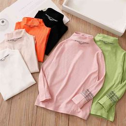 Baby Long Sleeve T Shirt Spring Autumn Children's Toddler Teenagers Causal Candy Color Letter Pattern Basic for Girls 210625