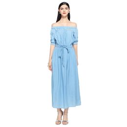 new summer casual slim dress women elegant slash neck half sleeve denim dresses vestidos de verano women clothes 210325