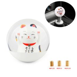 Universal 70MM JDM Lucky Cat Shift Knob Transparent round Shifter With Adapters Gear Shift knob Car