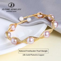 Jd Elegant Design Natural Freshwater Pearl Bangle & Bracelet for Women Wife Wedding Handmade Adjustable Jewellery Monther Gifts Q0720