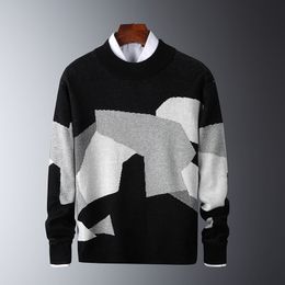 Geometry Winter Sweater Men Colorblock Casual Warm Mens Pullover Contrast Patchwork Streetwear Brand Tops Knitted Oversized 210524