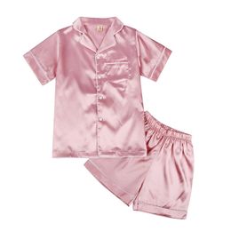 Summer Children's Pyjamas Sets Cute Refreshing Cool Silk Payamas Clothes Kids soft Sleepwear Short Sleeve Top+Shorts 2pcs 211109