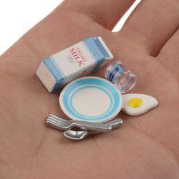 1Set 1/12 Scale Miniature Dollhouse Milk & Egg Breakfast Set for Mini Doll Food Play Kids Kitchen Set Accessories Toys