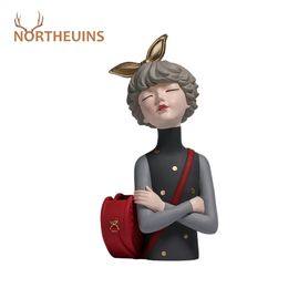 NORTHEUINS Resin Girl Storage Figurines Flower Vase Pot Nordic Modern Garden Figures Desk Decoration Home Living Room Decor Gift 210318