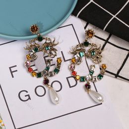 Retro Designer Earring Color Diamond Ear Stud Charms Bohemian Style Pearl Drop Earring Birthday Gift For Women