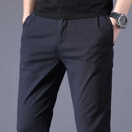 Autumn Men's Business Slim Casual Pants Fashion Classic Style Elasticity Trousers Male Brand Gray Navy Blue Black 210707