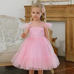 Girl's Dresses Little Princess Pink Girl Dress Tutu Fluffy Polka Dots Baby Flower Wedding Gown Children Kids For Girls Party Wear