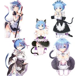 Wall Stickers Three Ratels CDM368 RE:ZERO Cute Rem With Cat's Ears For Vehicle Fuel Tank Cover Car Decor Laptop Gift Fridge Washroom