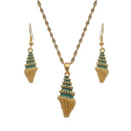 Earrings & Necklace Trendy Party Wedding Jewelry Sets For Bride Women Gold Color Enamel Conch Pendants Necklaces Jewellery