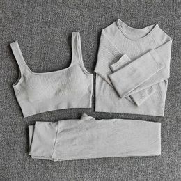 2/3 PCS SeamlWomen Yoga Set Workout Sportswear Gym Clothing FitnLong Sleeve Crop Top High Waist Leggings Sports Suits X0629