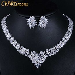 CWWZircons Super Luxury Bridal CZ Jewellery White Gold Colour African Wedding Cubic Zirconia Beads Jewellery Sets for Brides T146 H1022