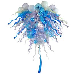 Hand Blown Glass Pendant Lamp Nordic Blue Art Decoration Chandeliers Lighting Modern Murano Multicolor LED Light Source 24 by 40 Inches