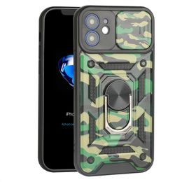 Camouflage Armour Ring Stand Camera Lens Protector Cases For iPhone 12 Pro Max 11 Samsung S21 Ultra A52 A72 Shockproof Magnetic Holder Back Cover Phone Case