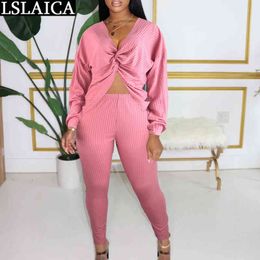 2 Piece Sets Womens Outfits Sexy Long Sleeve Hollow Top Slim Pants Solid Clothes Tracksuit Women Lounge Wear Autumn Plus Size 210520