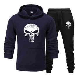 2 Pieces Sets Tracksuit Hooded Sweatshirt +drawstring Pants Male Sport Hoodies Running Sportswear Men Skull Brand Autumn Winter G1209