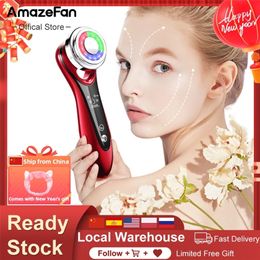 AmazeFan EMS Beauty Instrument Face Lifting Heat Red Blue Light Cleaner Deep Cleansing Home Skin Care Device Massager 220216