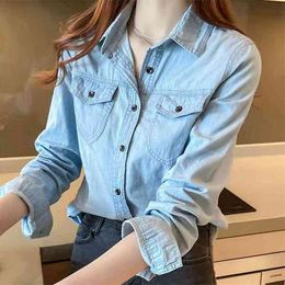Spring/autumn Korean Style Women Long Sleeve Cotton Linen Blouse Slim Turn-down Collar Single Breasted Casual Shirts W193 210512